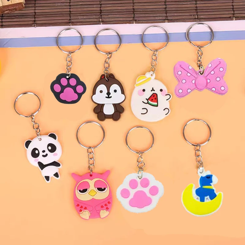 100 PCS Cartoon Anime Keychain Party Favor Cute Cheap Keyrings Wholesale PVC Colorful Pendants Gift Key Ring Animal Charms Set