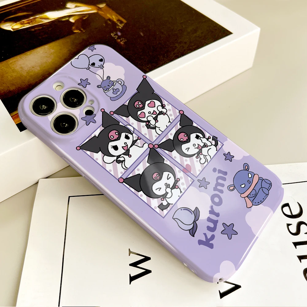 Фото Милый мультяшный фиолетовый чехол для телефона ANIME K-Kuromi для IPhone 16, 15, 14, 13, 12, 11 Plus Pro Max Mini, глянцевый HD, твердый чехол, пленочный корпус №4