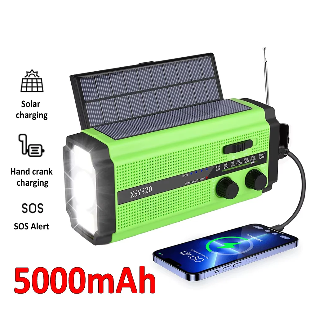 Фото WOOPKER 5000 мАч аварийное радио FM XSY-320 портативный ручной аккумулятор на солнечной батарее водонепроницаемый с сигнализацией SOS фонарик погода №1