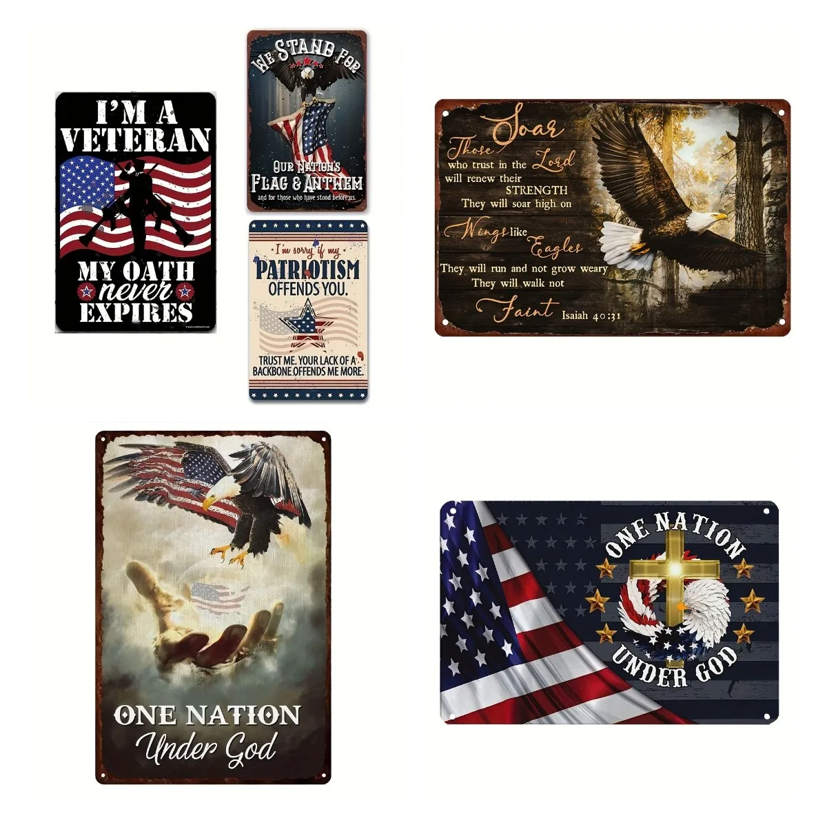 

Metal Tin Sign We Stand for Our Nation Flag American Flag Patriotic Decoration Memorial Day Display July 4th Patriotic 12x8 Inch