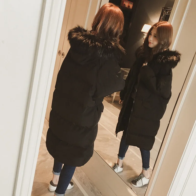 Women Simple Hooded Fur Coats Mid-Length Loose Parkas Korean Outerwear Snow Wear Winter Puffer Warm Bomber Basic Jackets Female