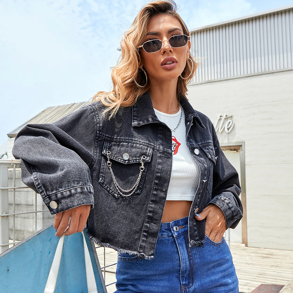 

2022 Women Sexy Ripped Denim Jackets Vintage Casual Short Jean Jacket Puff Sleeve Winter Female Coat Streetwear
