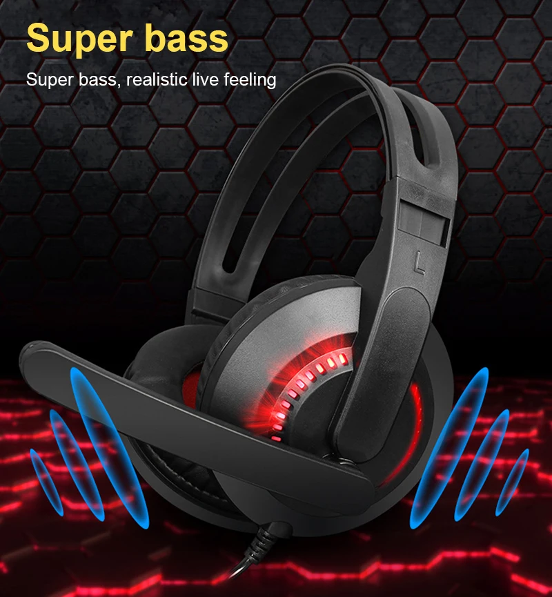 

Wired Headphones Luminous High Sound Quality Computer Gaming Headset Office Earphone With Microphone For Xiaomi