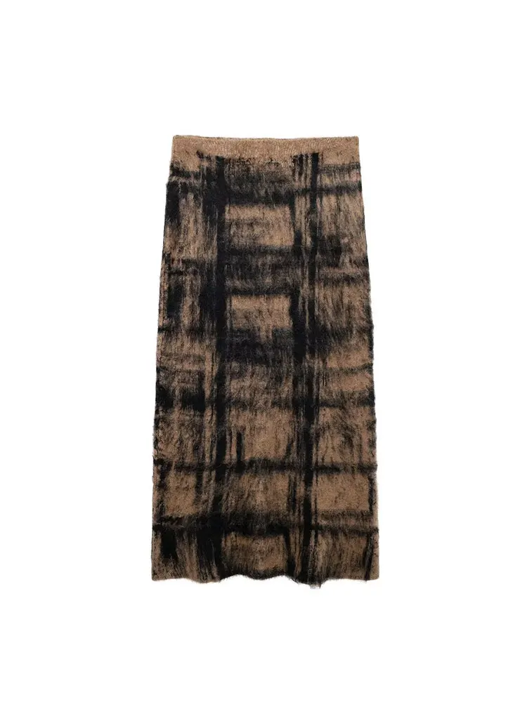 TRAF 2024 осенние вязаные комплекты юбок-миди для женщин модный клетчатый