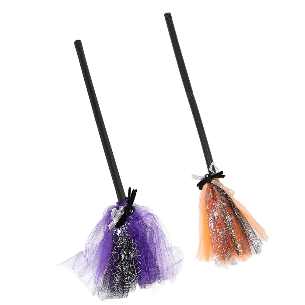 

2 Pcs Halloween Ornament Cosplay Witch Broom For Halloween Costume Prop Cloth Decoration Child