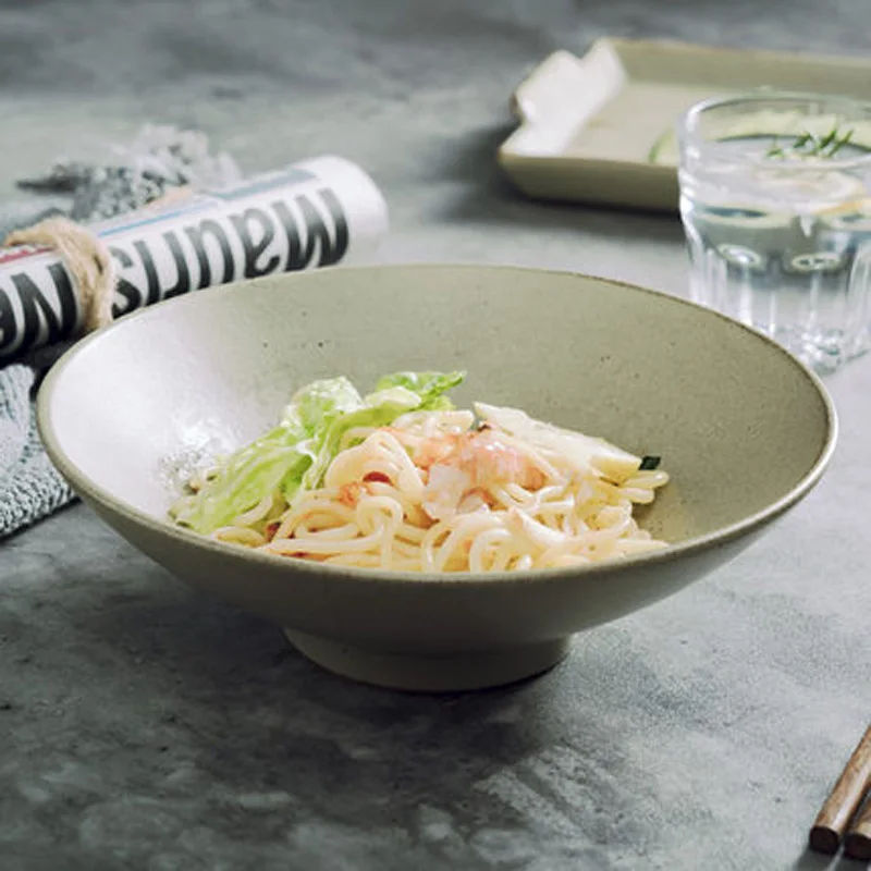 

FANCITYJapanese-style ceramic tableware hat bowl household single horn bowl high-footed dish bowl large creative retro gray dish