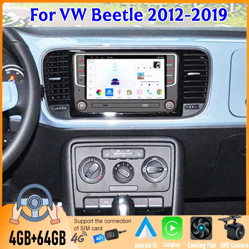 Фото Автомагнитола Android 15 с мультимедийным плеером 7 дюймов, 6+128 ГБ, для VW Beetle 2012-2019, беспроводной Apple CarPlay, аудио, стерео, GPS-навигация №2