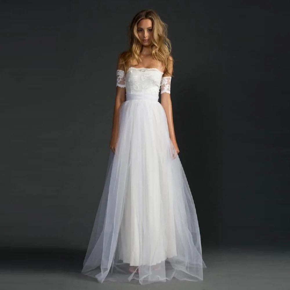 

Summer New Fashion Off Shoulder Mesh Solid Lace Dress
