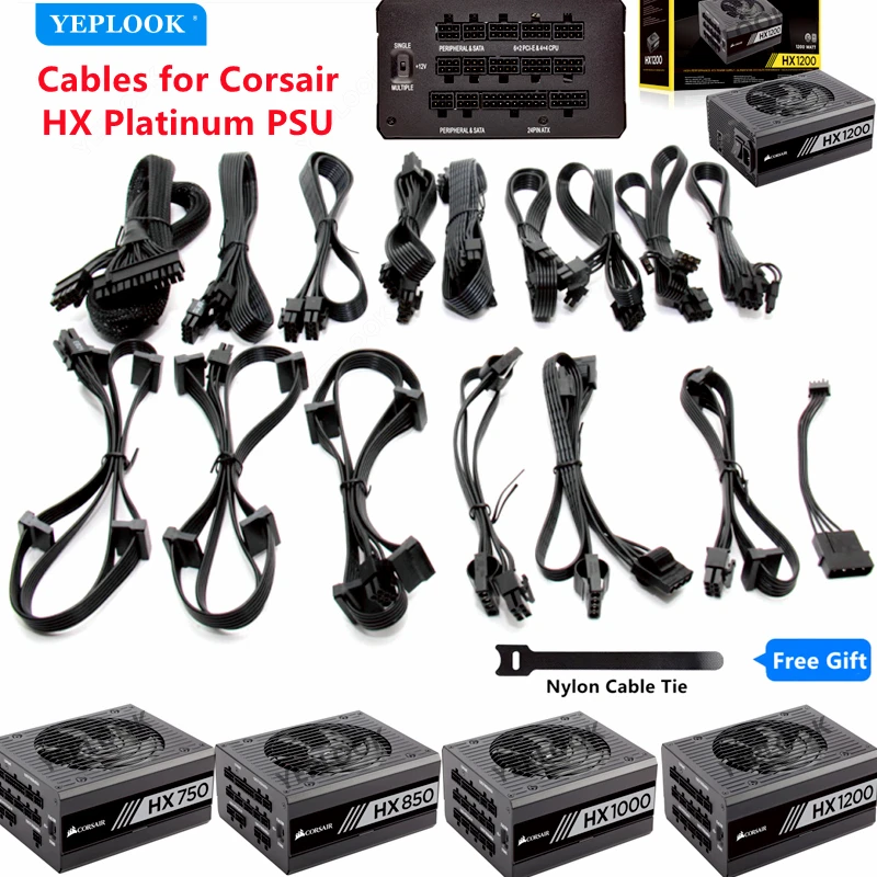 Corsair Modular Cable GPU PCIe 8Pin Dual 8Pin CPU ATX 24Pin SATA Molex 4Pin for HX1200 HX1000 HX850 HX750 Platinum Type 4 PSU