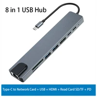 type c to 4k hdmi rj45 usb sdtf card reader pd fast charge 8 in 1 usb hub dock for macbook air pro pc notebook typechub