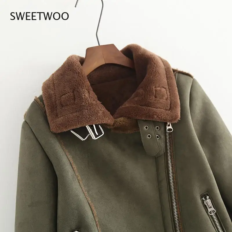 Faux Fur Thick Parkas Winter Warm Fashion Outerwear Women 2020 Streetwear Fake Sheepskin Coats Female Army Green Jackets Slim