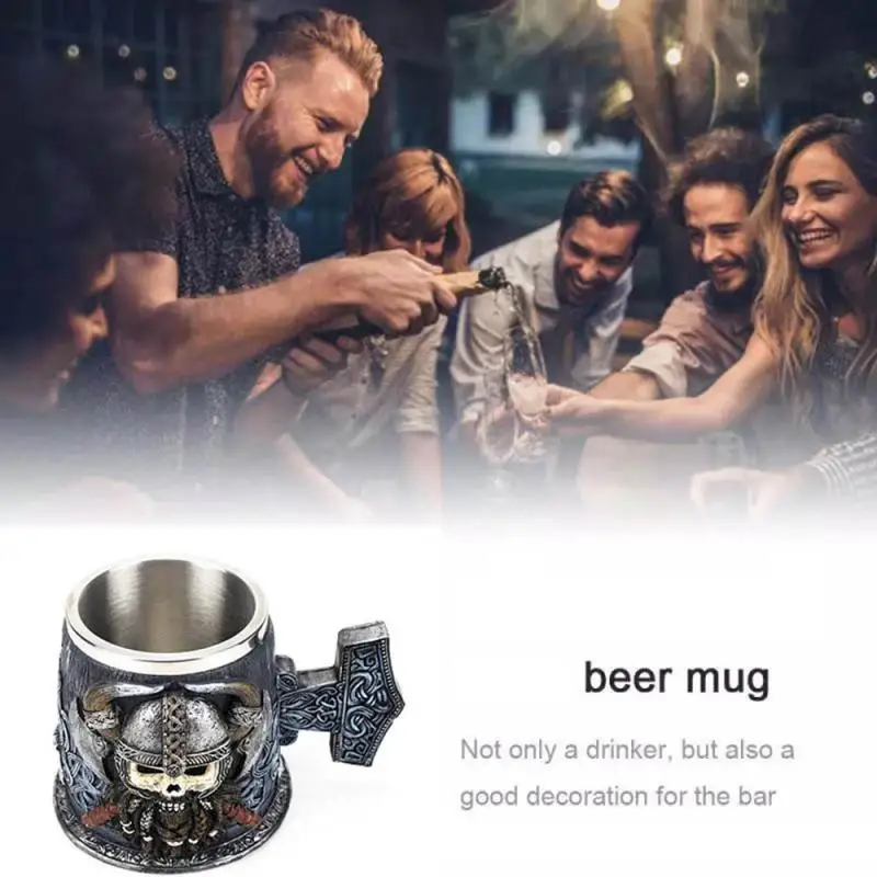 

600ml Viking Pirate Skull Stainless Steel Resin 3D Beer Mug Goblet Game Tankard Coffee Cup Wine Glass Mugs BEST GOT Gift