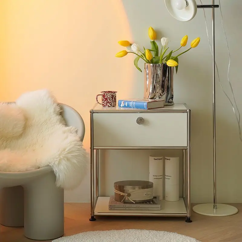 

Nightstands Stainless Steel Medieval Nightstand Bedroom Modern Simple Shelving Ins Module Storage Tv Side Cabinet Complete