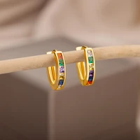 stainless steel circle hoop earrings for women minimalist gold color geometric zircon earring aesthetic jewelry gifts 2022