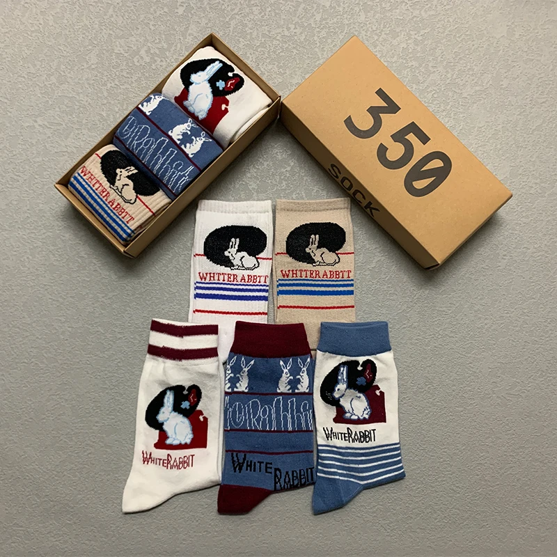 3 Pairs/Box Kawaii Cartoon Rabbit Stockings Cotton Harajuku Comfortable Soft Fashion Couple Cute Gifts Men Women Socks High Pack
