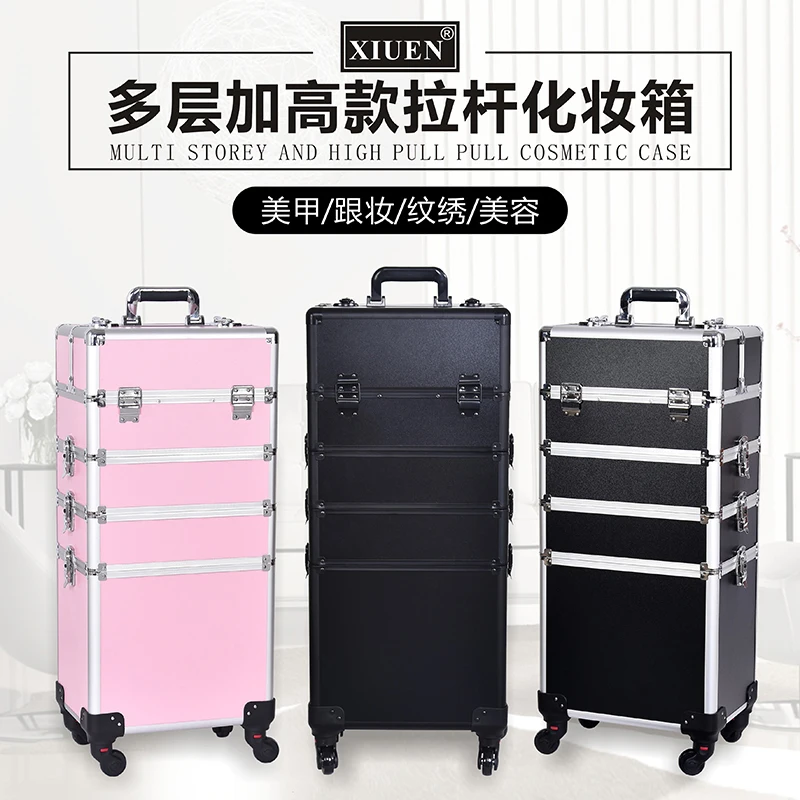 

New Women Trolley Cosmetic Bags on Wheel,Nails Makeup Toolbox,Detachable Foldable Beauty Suitcase Travel bag vs Rolling Luggage