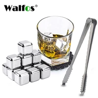 walfos food grade stainless steel whisky wine stones set with ice tong clamp 8pcs cooling ice cube stones bar party drink cooler