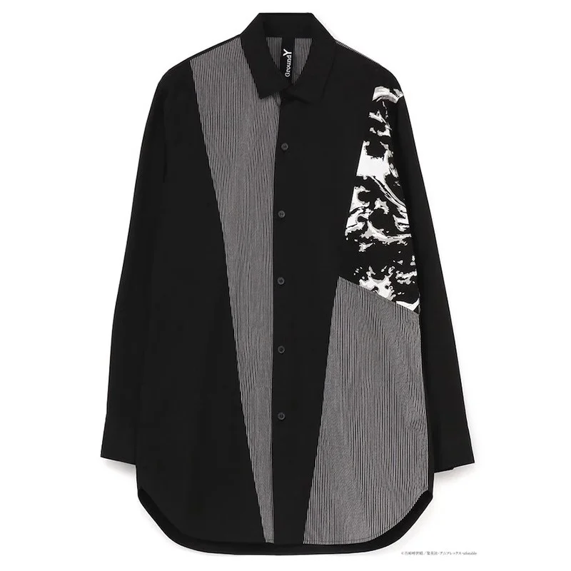 

Yohji Yamamoto Ghostly Blade Shirt Ground Striped Patchwork Couple Tops Single Breasted Cardigan