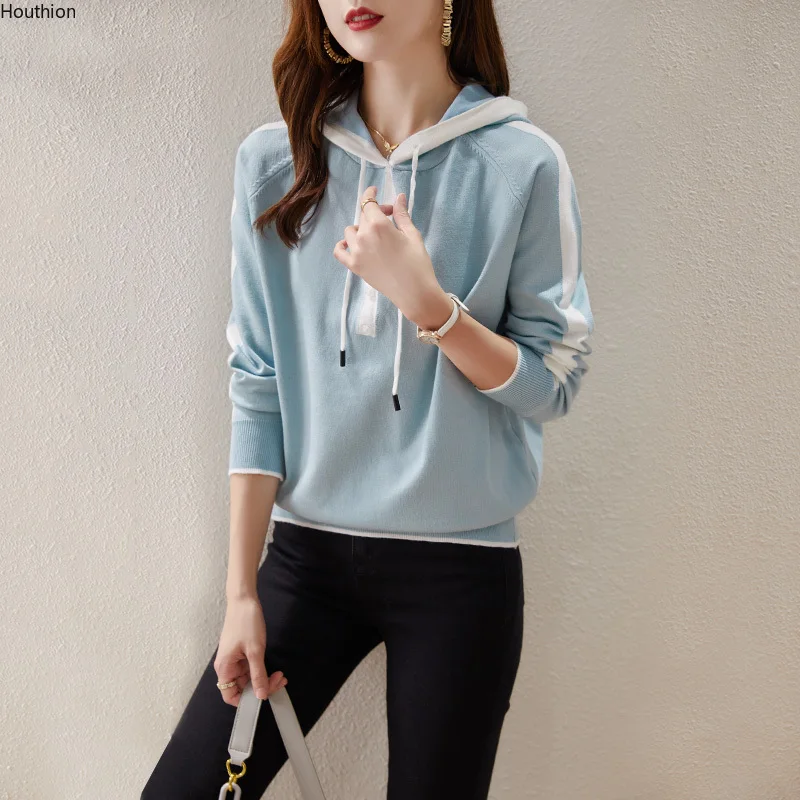 

Autumn Solid Color Women's Hoodies Loose Hooded Collar Long Sleeve Top Knitting Fashion Casual Clothing