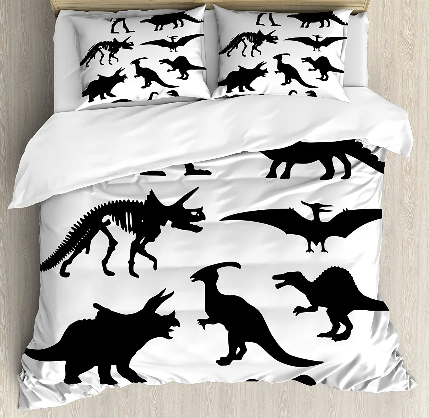 

Dinosaur 3pcs Bedding Set Prehistoric Skeleton Bone Black Silhou Duvet Cover Set Bed Set Quilt Cover Pillow Case Comforter Cover