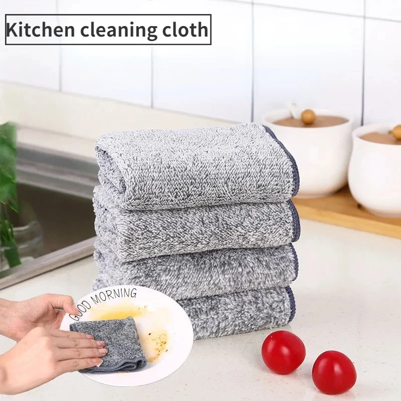 

Multifunctional Bamboo Charcoal Fiber Dish Washing Cloth Household Microfiber Cleaning Cloth Scouring Pads Rags Kitchen Towels
