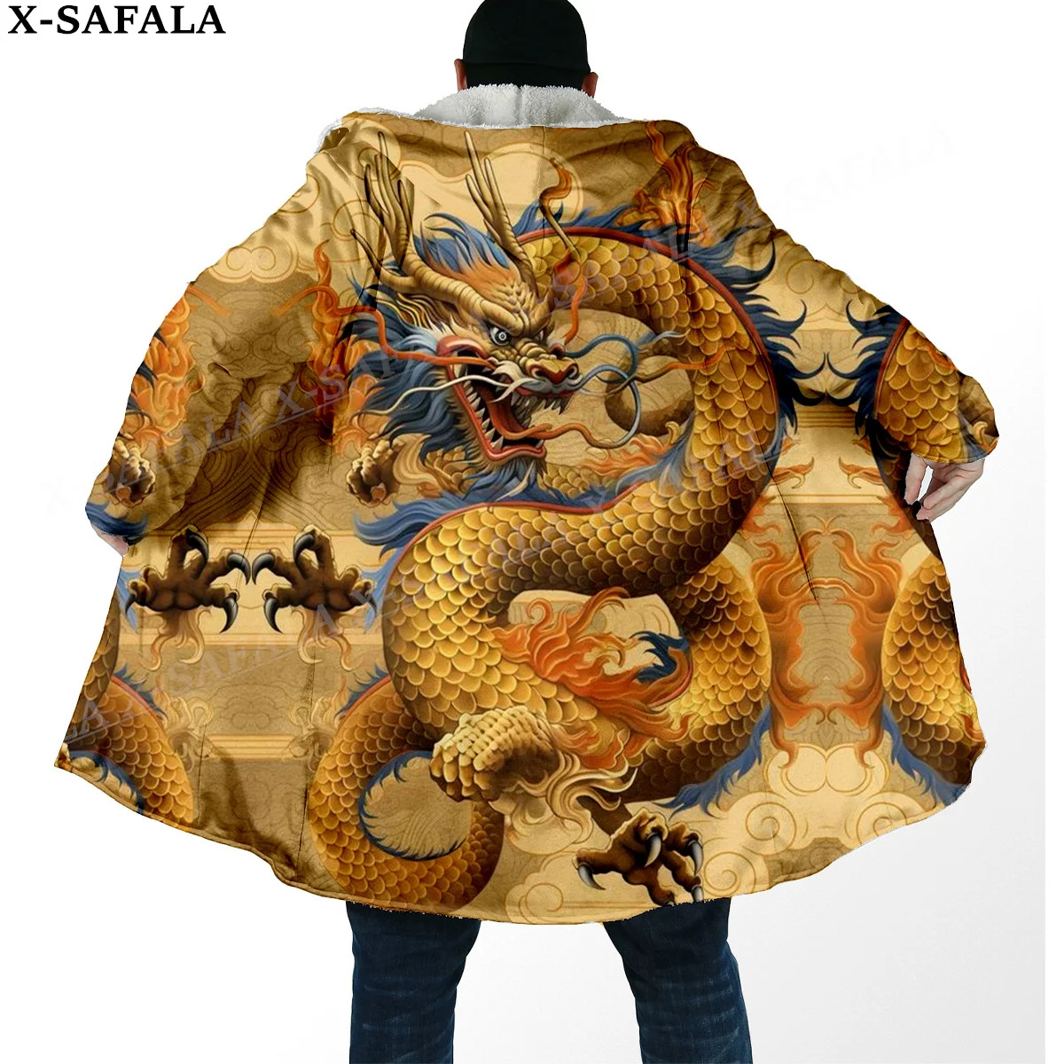 Теплая Толстая Мужская накидка с капюшоном в стиле мифологии дракон Инь и Ян