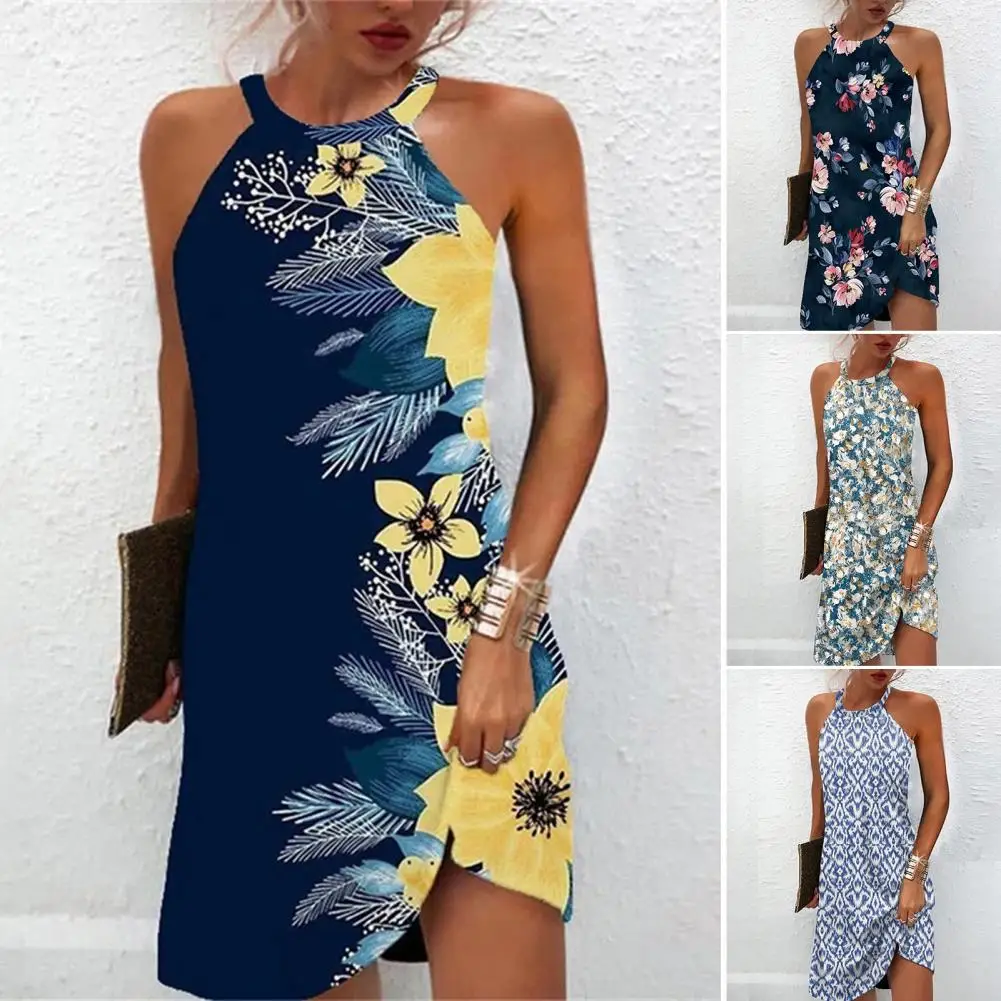 

Женское винтажное платье без рукавов, повседневное свободное платье с цветочным принтом, пляжный Мини Сарафан, лето 2022