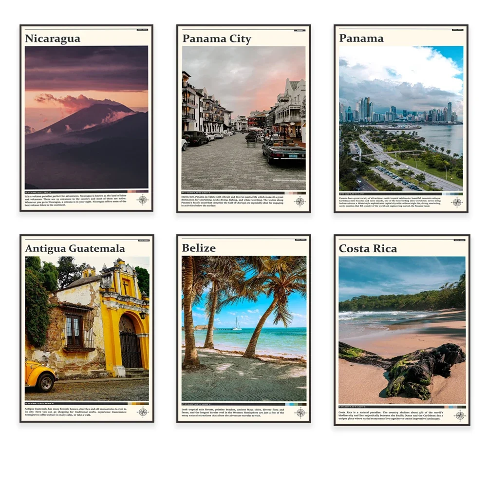 Фото Antigua Guatemala, Panama City, Nicaragua, Honduras, El Salvador, Costa Rica, Belize, Central America print, travel poster №4