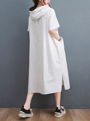 Black Vintage Oversized Dresses For Women New Hoode Short Sleeve Loose Casual Long Summer Dress Fashion Elegant Clothing 2022