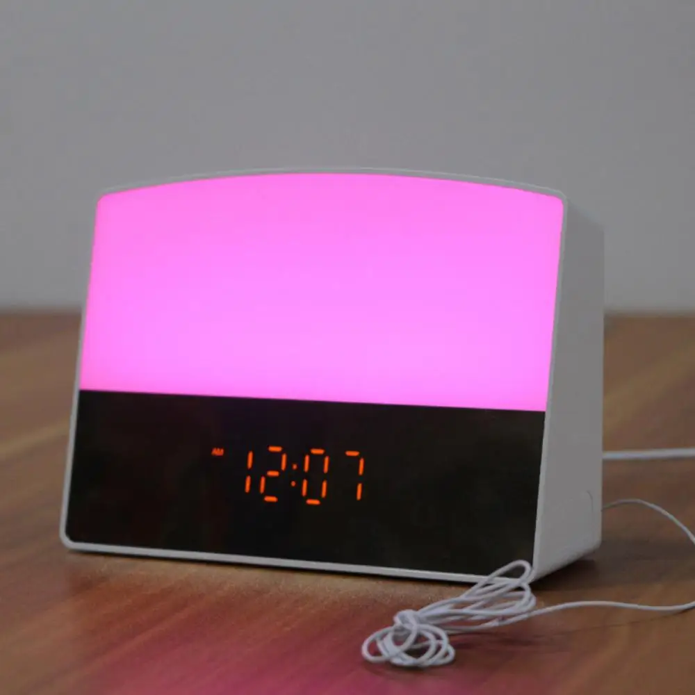 

Multifunctional Alarm Clock Wake-up Light Colorful Sleeping Light Square Double Bedside Lamp Simulated Sunrise Home Accessories