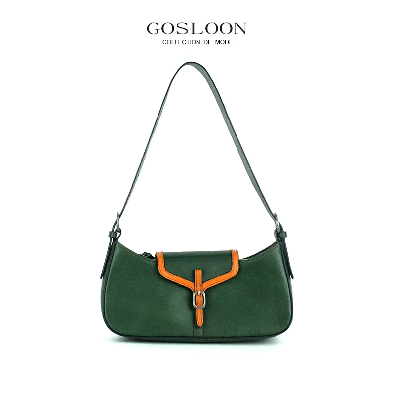 

GOSLOON-X14 Smear Green Texture Shoulder Thick Leather Bag Leather New All-match Shoulder Handbag Original Luxury Brand