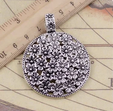 2шт 58x45мм сплав matel Шарм тибетское серебро цветочные круглые подвески HW01