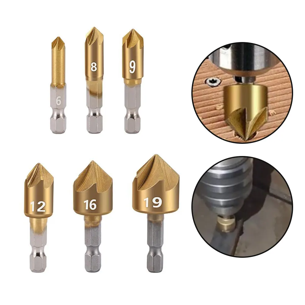 

6PCS 6-19mm Countersink Boring Drill Bit Set For Wood Metal Quick Change Drill Bit Tool Chamfer Drill Quick Adapter Connector