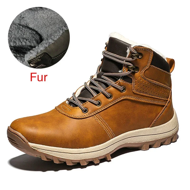 

DEKABR Winter Warm Men Boots Genuine Leather Fur Plus Men Snow Boots Handmade Waterproof Working Ankle Boots High Top Men Shoes