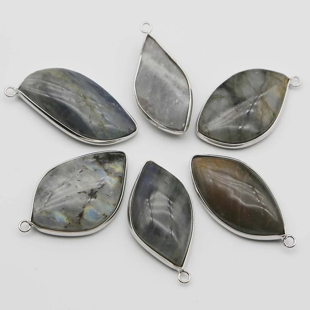 High Quality Natural Labradorite Stone Silver Edge Irregular Pendant Necklace Reiki Charm DIY Jewelry Accessories Wholesale 8Pcs