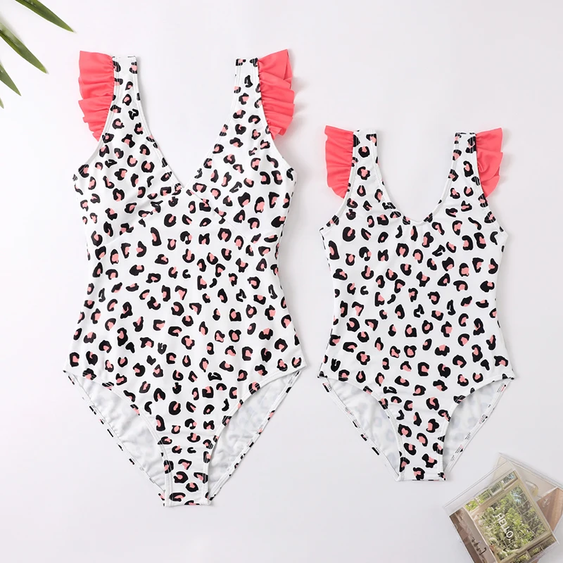 

Family Look Leopard Mommy and Me Matching Swimsuit One-Piece Mother Daughter Swimwear Fashion Woman Girls Bikini Dresses Clothes