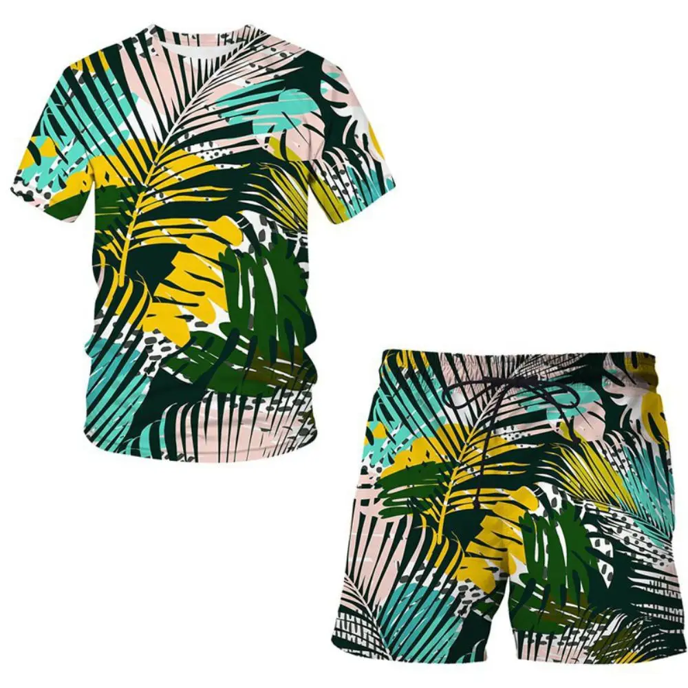 3D Printed T-shirt Suits Men Clothes Plus Size Fashion Pattern Designer Graphic Round Neck Ropa Short Sleeve 2 Pieces Summer