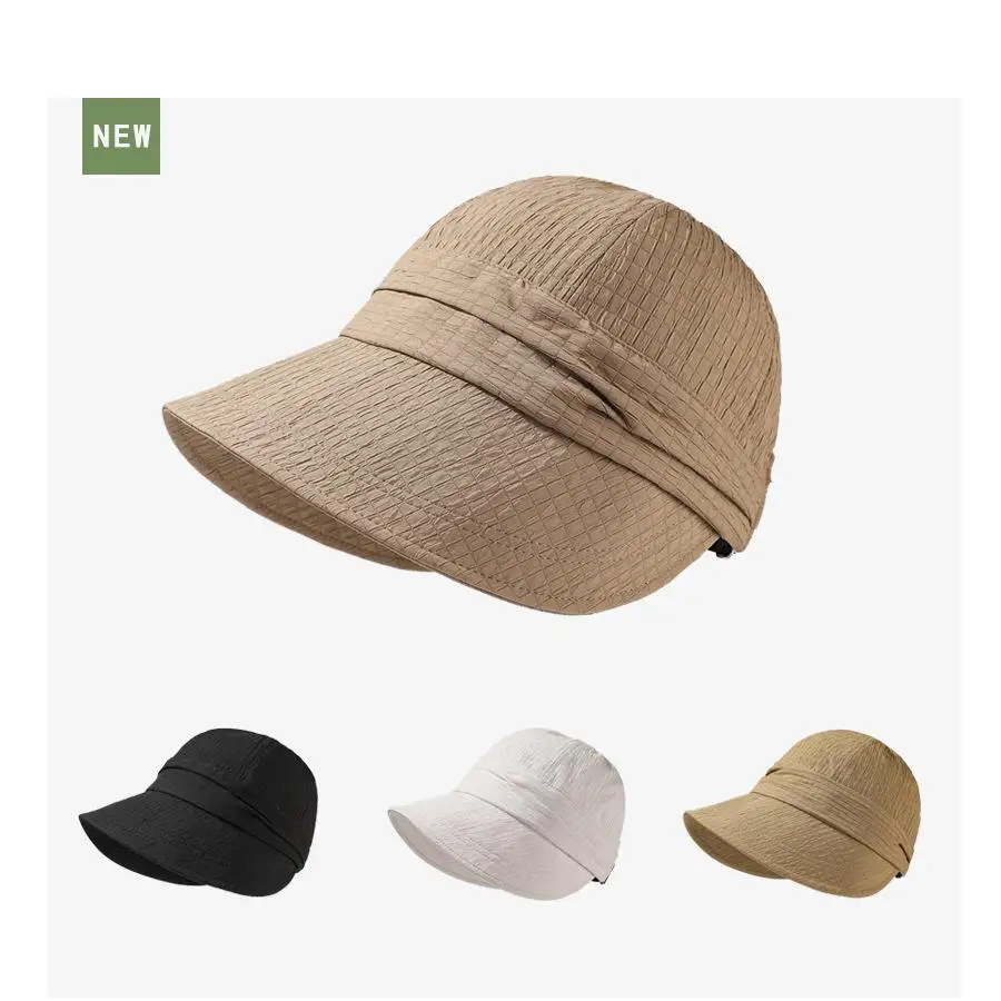 

COKK Hats For Women Summer Sunscreen Big Head Plaid Solid Color Bucket Hat Female Casual Sun Hat Cap Gorras Foldable