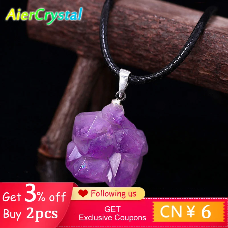 

1PC Natural Crystal Rough Stone Amethyst Pendant Energy Healing Gemstone Amethyst Necklace Charms Chakra Halo Jewelry for Women