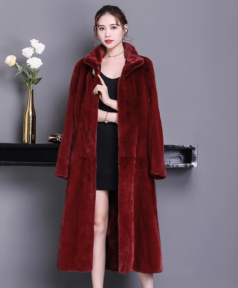 Mink coat women's long small female mink whole mink long-sleeved slim slimming imported velvet mink fur
