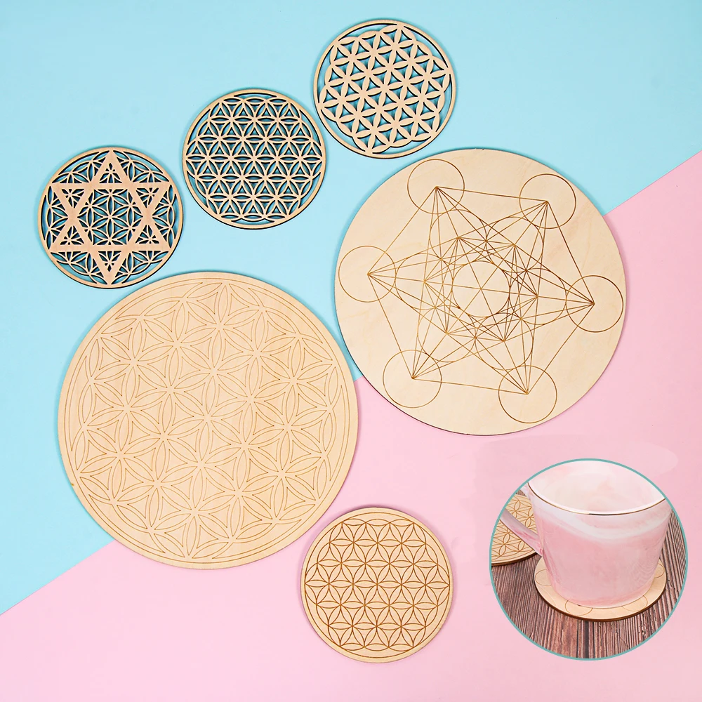 

Круглые подставки 10/20 см, экологически чистые креативные декоративные деревянные подставки, круги, резные чакры, узорные подставки, домашни...