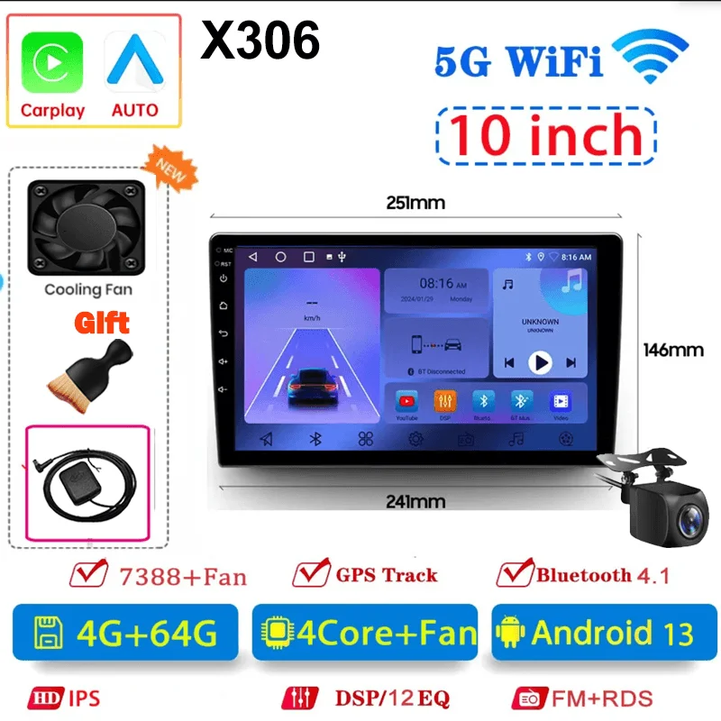 

Автомагнитола Android 13 Double Din С Carplay, Мультимедийный Плеер 64 ГБ Для Toyota, Hyundai, Nissan
