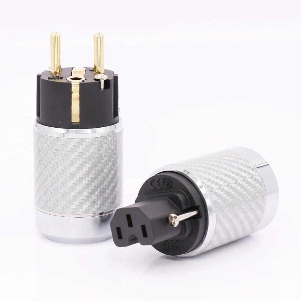 Pair Hi-end Carbon Fiber Rhodium Plated AC Power cable IEC female connector EU EUR schuko power Plug socket