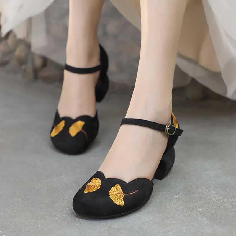 

Женские сандалии из натуральной воловьей кожи, роскошные брендовые босоножки с прямой матовой вышивкой и пряжкой, обувь на грубом каблуке, ...