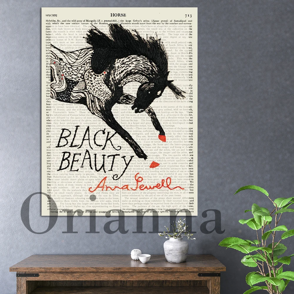 Черная красота античная лошадь энциклопедия Britannica обложка книги ретро настенное