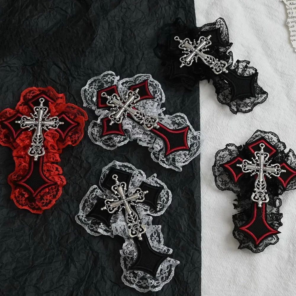 Заколка для волос в стиле Harajuku Y2K Gothic Lolita: готическая, с цепями, в стиле панк, хип-хоп, рок, с кружевом и крестом, для женщин (art.: 3920dba8064df) - 3920dba8064df