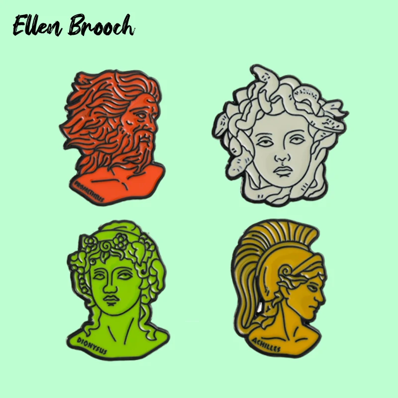 Эмалированные булавки греческой мифологии Medusa Prometheus Dionysus Achilles фигурка брошь значки на лацкан Древняя Греция ювелирные изделия подарок друзьям