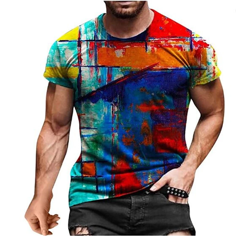 

Summer Men'S 3d Printed T-Shirt Fashion Casual Sports Street O Collar Short Sleeve Fun Retro Loose Plus Size Breathable Top