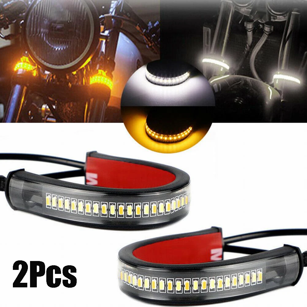 2PCS Motorcycle Flowing Amber LED Fork Turn Signal Strip Light For Honda For Kawasaki For Suzuki Moto Accessories
