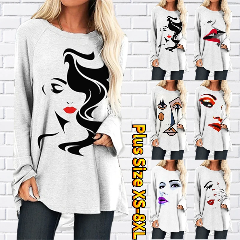 

Новинка 2022, женские топы, повседневный уличный пуловер с круглым вырезом на осень и зиму, модная футболка, новый дизайн, принт, длинные рукав...